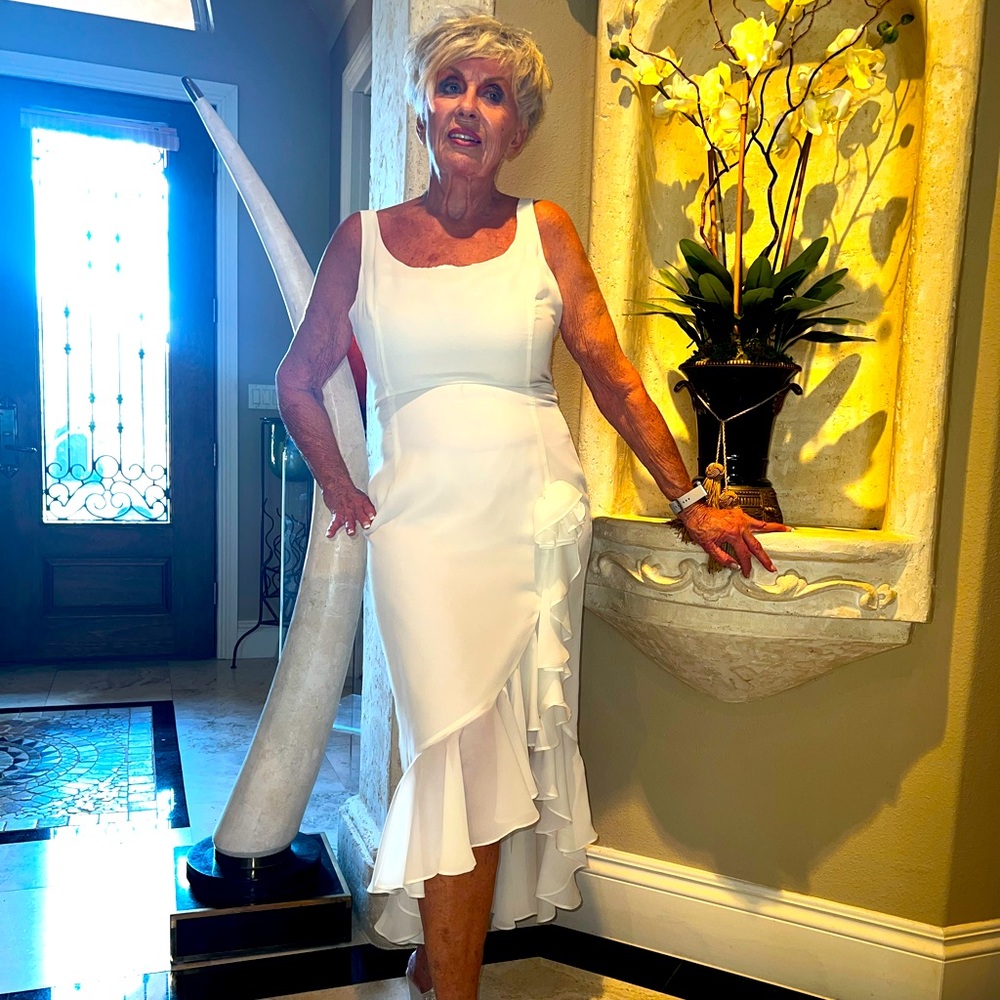 White Ruffle Midi Dress